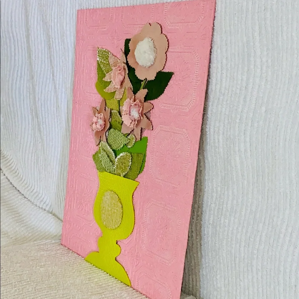 Floral Art - mixed media - handcrafted- Vase of flowers - 20”x16” - Picture 3 of 5